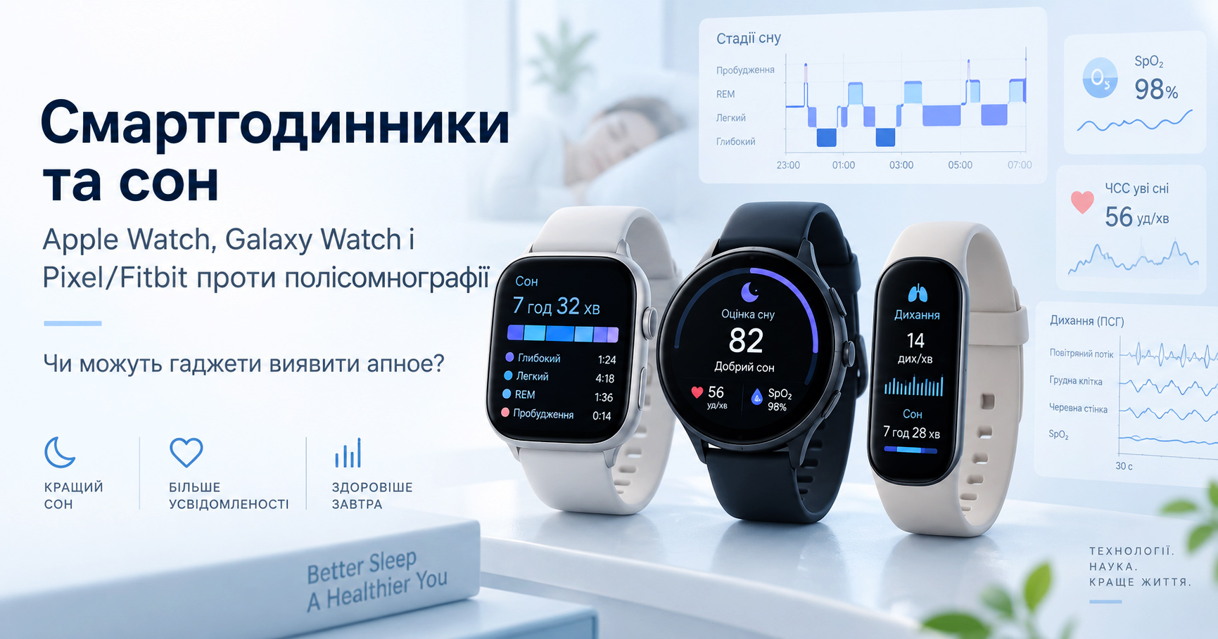 Смартгодинник знає, як ви спали? Apple Watch, Galaxy Watch і Pixel/Fitbit проти полісомнографії Смартгодинник знає, як ви спали? Apple Watch, Galaxy Watch і Pixel/Fitbit проти полісомнографії